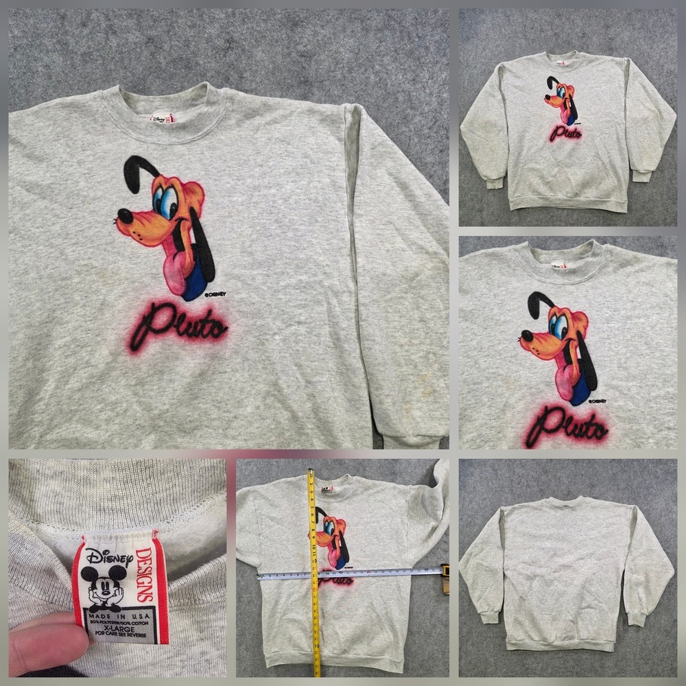 Vintage Disney Pluto Sweatshirt Mens XL Gray Graphic Pullover Made USA 80s